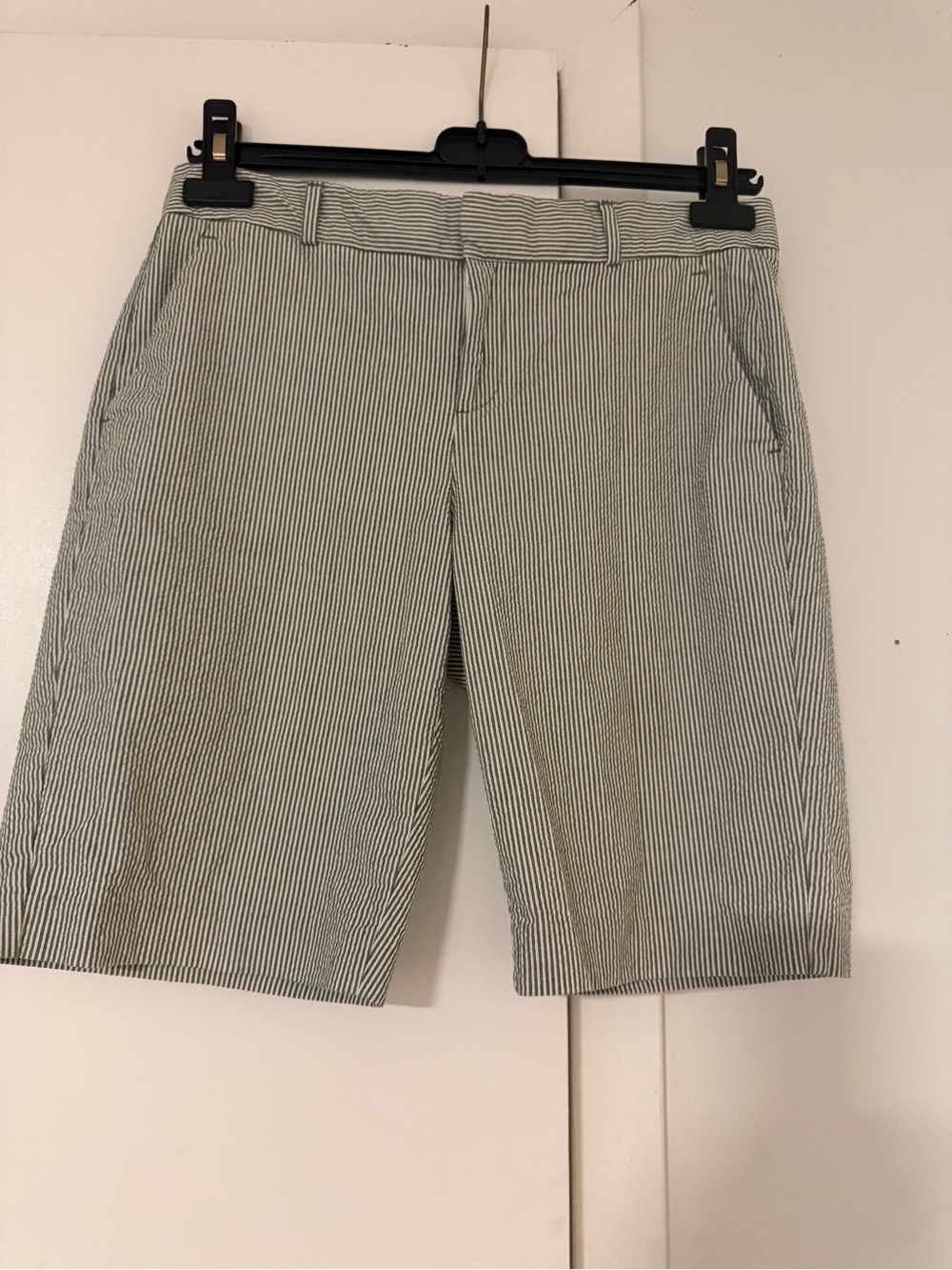 Banana Republic Green/White Pinstripe Bermuda Shorts